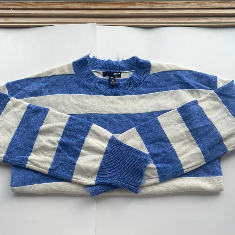 Aqua Womens 100% Cashmere Striped Sweater